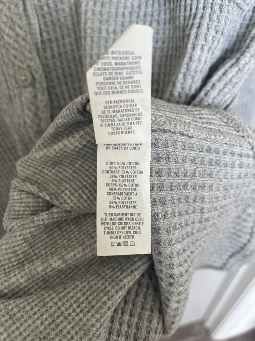 aerie Gray Waffle Knit Button Front Shirt - Picture 5 of 5